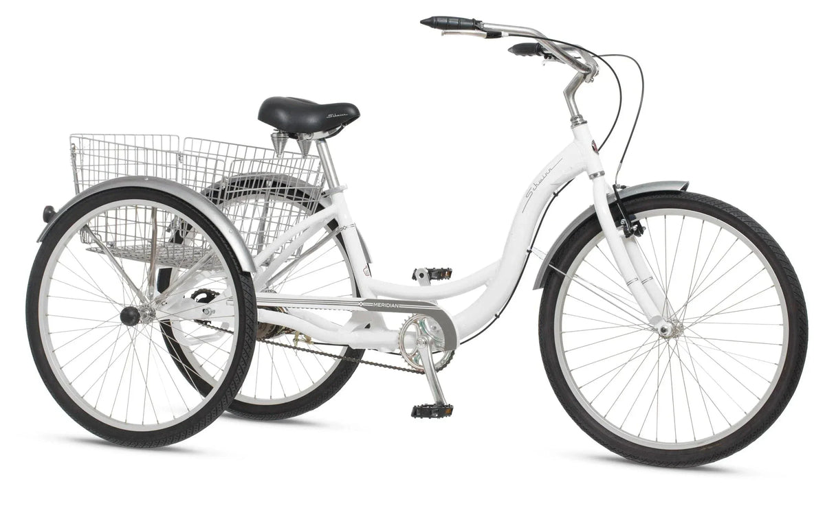 Schwinn Meridian Adult Tricycle Bike Mens and Womens Three Wheel Beach Cruiser 26-inch Wheels Low Step-Through Frame Wide Seat Rear Folding Basket Sin
