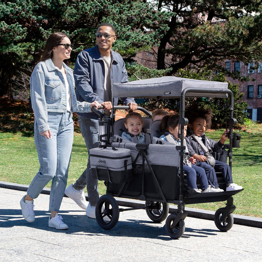 Jeep Wrangler Deluxe 4 Seater Stroller Wagon By Delta Children- Premium Quad Stroller Wagon For 4 Kids