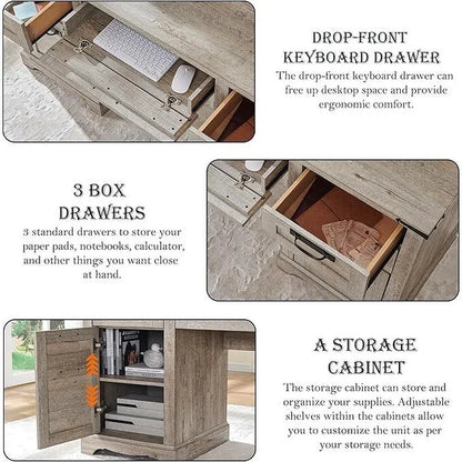 60 Farmhouse Executive Desk, Wood Home Office Desk, Computer Desk