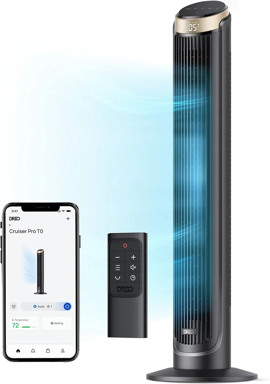 Dreo Smart Tower Fan For Bedroom, Standing Fans For Indoors, 90 Degree Oscillating, 26 Ft./S Velocity Quiet Floor Fan With Remote, 12H Timer
