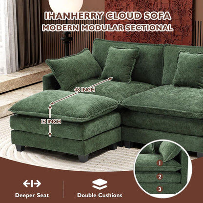 111.4 In. L-Shaped Modern Sofa Modular Cloud Sofa Ottoman 4-Seater Chenille Deep Seat Sofa