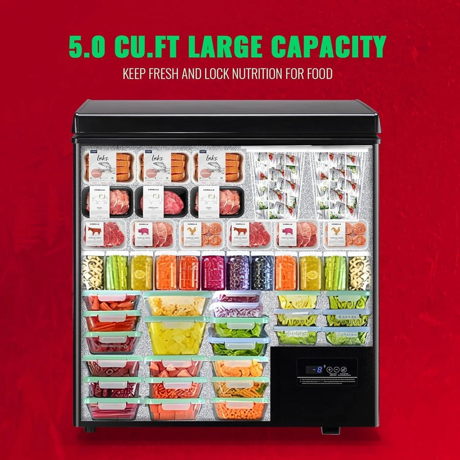 Chest Freezer 5.0Cubic Feet Deep Freezer Freestanding Freezers Removable Stainless Steel Basket