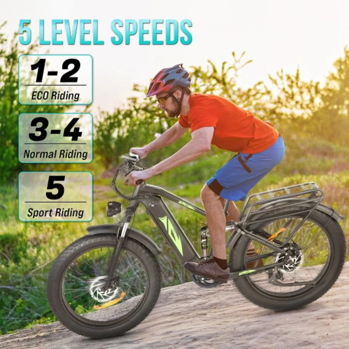 1000W 48V Electric Bike for Adults – 26-in Fat Tire Full-Suspension E-Bike – 17.5Ah Battery – 7-Speed – Up to 28MPH – UL Certified