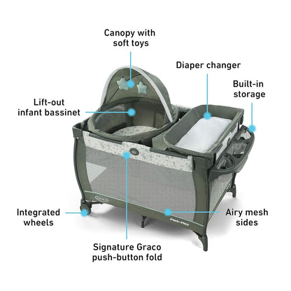 Graco Pack 'N Play Close2Baby Bassinet Playard Features Portable Bassinet Diaper Changer And More Derby
