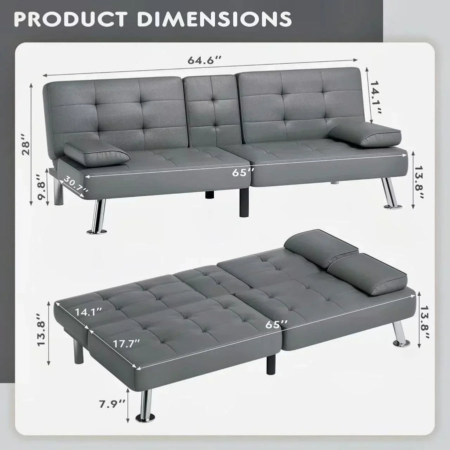 Homall Futon Sofa Bed Leather Futon Couch With Armrests Adjustable Recliner Sleeper Sofa Bed