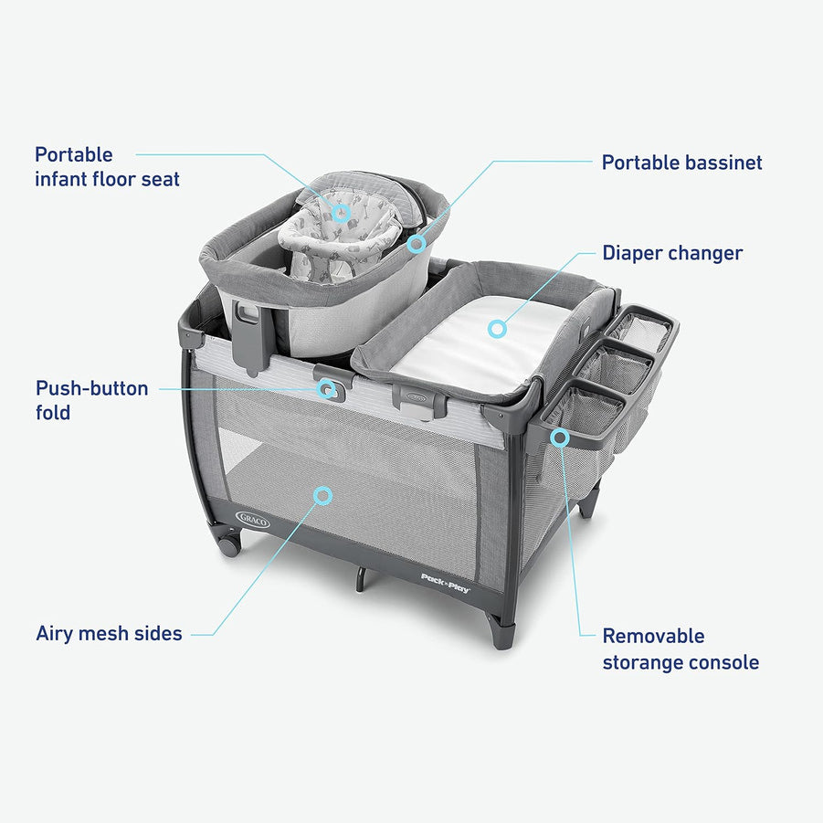 Graco Pack 'N Play Close2Baby Bassinet Playard Features Portable Bassinet Diaper Changer And More Derby