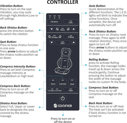 Comfier Massager Chair With Heat Shiatsu Neck Back Massager Portable With Compress And Rolling Massage Chair Pad For Full Back Neck And