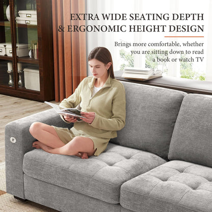 111.4 In. L-Shaped Modern Sofa Modular Cloud Sofa Ottoman 4-Seater Chenille Deep Seat Sofa