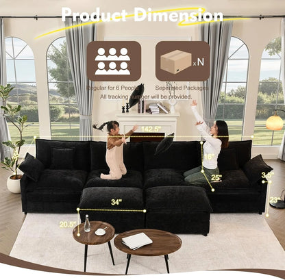 108 In. U Shape Sofa Sectional Sofa Comfortable Cloud Sofa With Removable Footstool