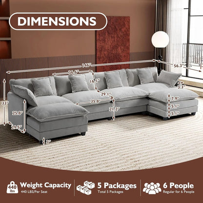 111.4 In. L-Shaped Modern Sofa Modular Cloud Sofa Ottoman 4-Seater Chenille Deep Seat Sofa