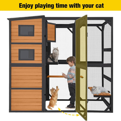 Aivituvin Large Cat Catio, 4 Tiers, Weatherproof Roof, 70 In.H x 77 In.L