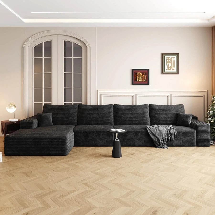 135 In. Oversized Compressed Sectional Sofa- 33D High-Density Foam Cloud Couch With Deep Seat- Minimalist 3-Piece Corduroy Upholstered Boneless