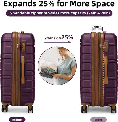 6-piece Luggage Set, Expandable Hardshell Suitcase Set With Spinner Wheels, Lightweight Rolling Luggage Set