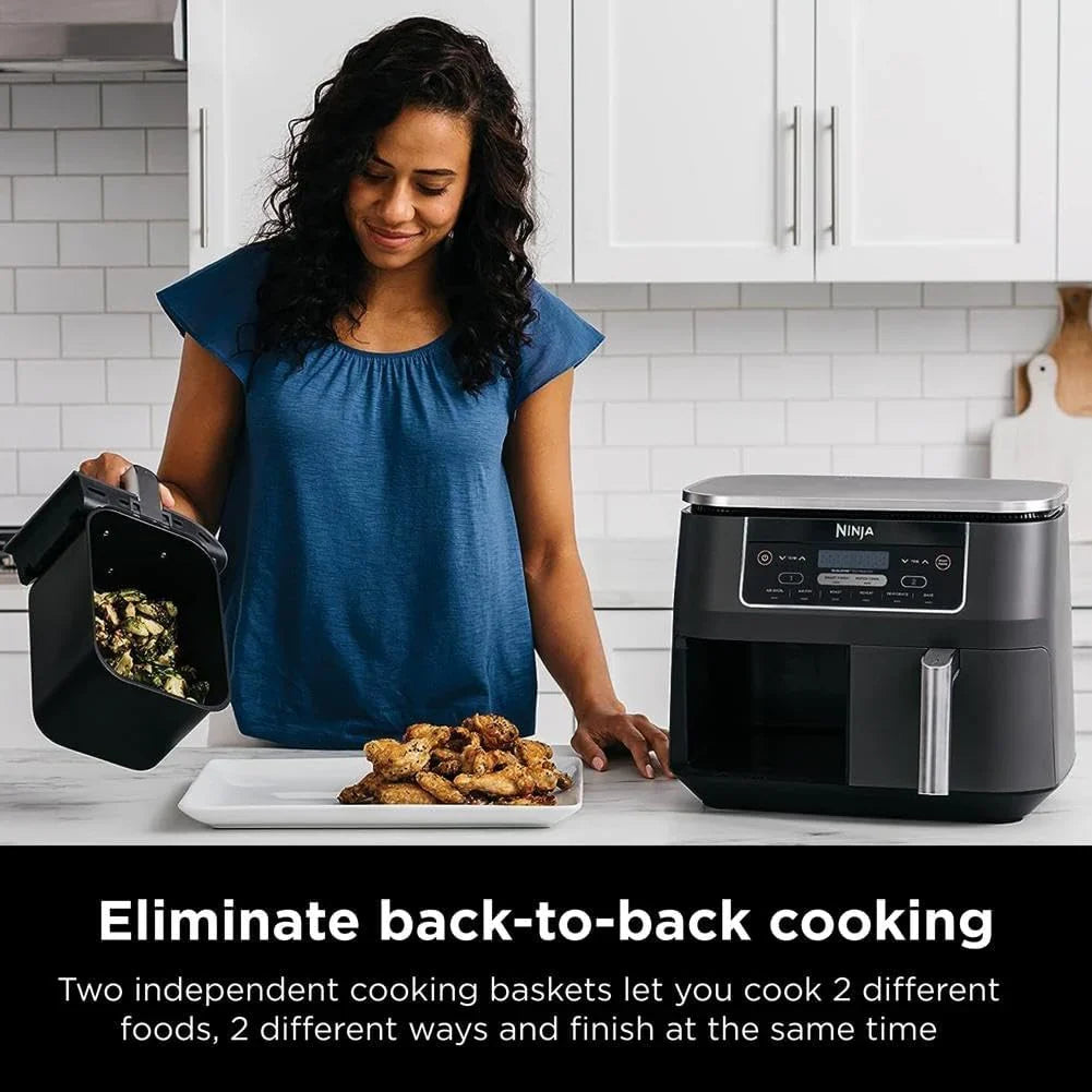 Ninja Foodi 10QT 6-in-1 DualZone Smart XL Air Fryer, 2 Independent 5QT Baskets, Smart Cook Thermometer, Match Cook, Smart Finish, Air Fry, Roast, Bake, Dehydrate, Reheat, Grey, DZ550