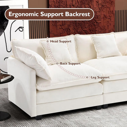 111.4 In. L-Shaped Modern Sofa Modular Cloud Sofa Ottoman 4-Seater Chenille Deep Seat Sofa