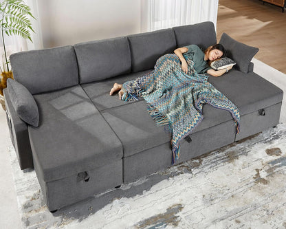 VanAcc Sofa Bed, Sleeper Sofa With Storage Chaise 2-in-1 Pull Out Couch Living Room