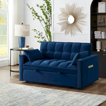 4-in-1 Pull-Out Sleeper Sofa Bed - Loveseat in Velvet -Convertible Couch Bed with Reclining Backrest,2 Side Pockets
