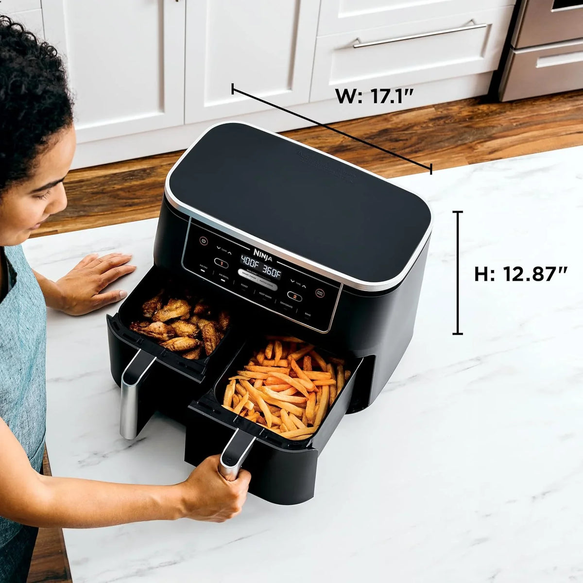 Ninja Foodi 10QT 6-in-1 DualZone Smart XL Air Fryer, 2 Independent 5QT Baskets, Smart Cook Thermometer, Match Cook, Smart Finish, Air Fry, Roast, Bake, Dehydrate, Reheat, Grey, DZ550