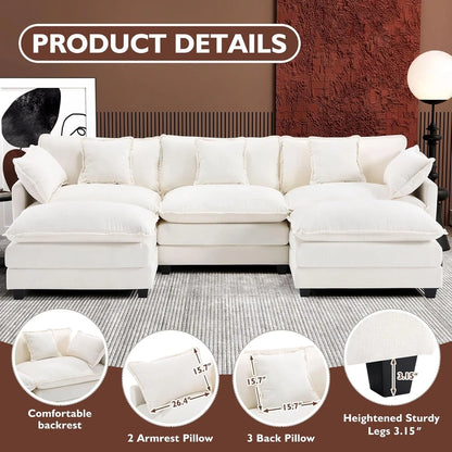 111.4 In. L-Shaped Modern Sofa Modular Cloud Sofa Ottoman 4-Seater Chenille Deep Seat Sofa