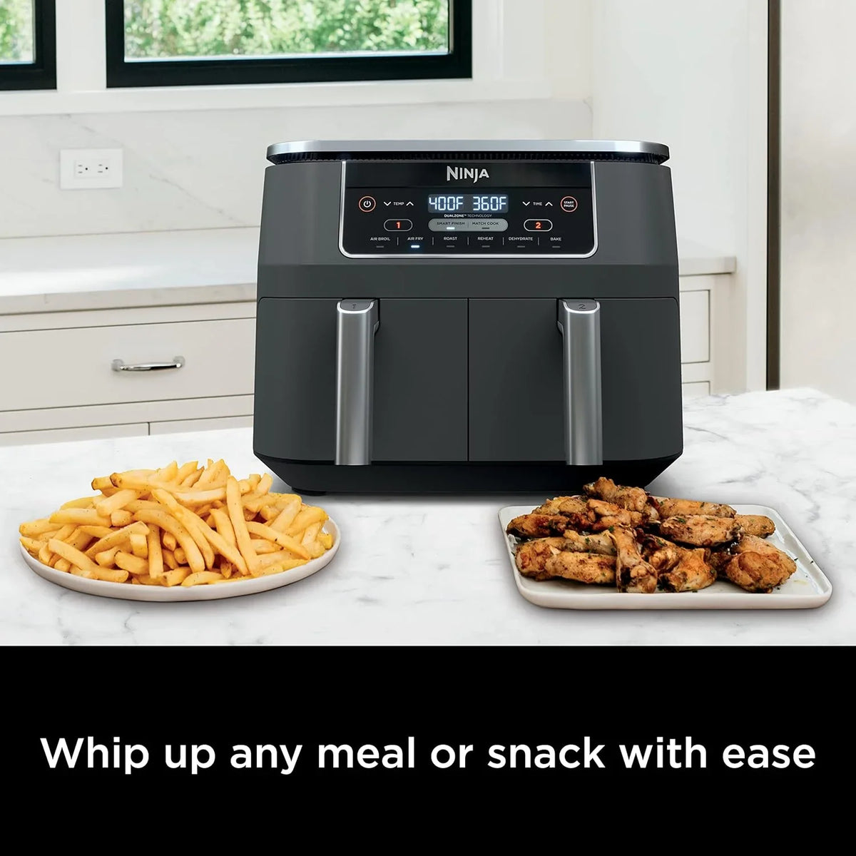 Ninja Foodi 10QT 6-in-1 DualZone Smart XL Air Fryer, 2 Independent 5QT Baskets, Smart Cook Thermometer, Match Cook, Smart Finish, Air Fry, Roast, Bake, Dehydrate, Reheat, Grey, DZ550