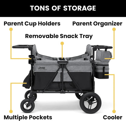 Jeep Wrangler Deluxe 4 Seater Stroller Wagon By Delta Children- Premium Quad Stroller Wagon For 4 Kids