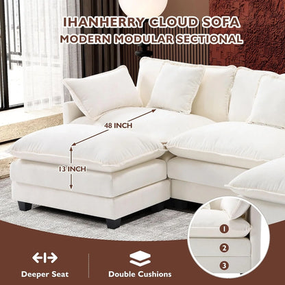 111.4 In. L-Shaped Modern Sofa Modular Cloud Sofa Ottoman 4-Seater Chenille Deep Seat Sofa
