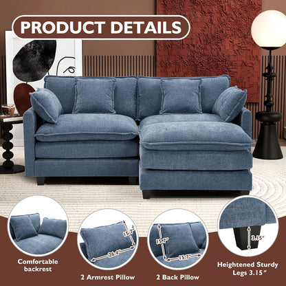 111.4 In. L-Shaped Modern Sofa Modular Cloud Sofa Ottoman 4-Seater Chenille Deep Seat Sofa
