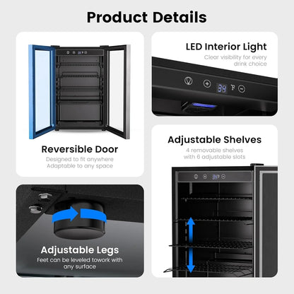 Beverage Refrigerator Cooler- 126 Can Mini Fridge Glass Door For Drinks Soda Beer Wine- Small Refrigerator For Office Bedroom Home Bar