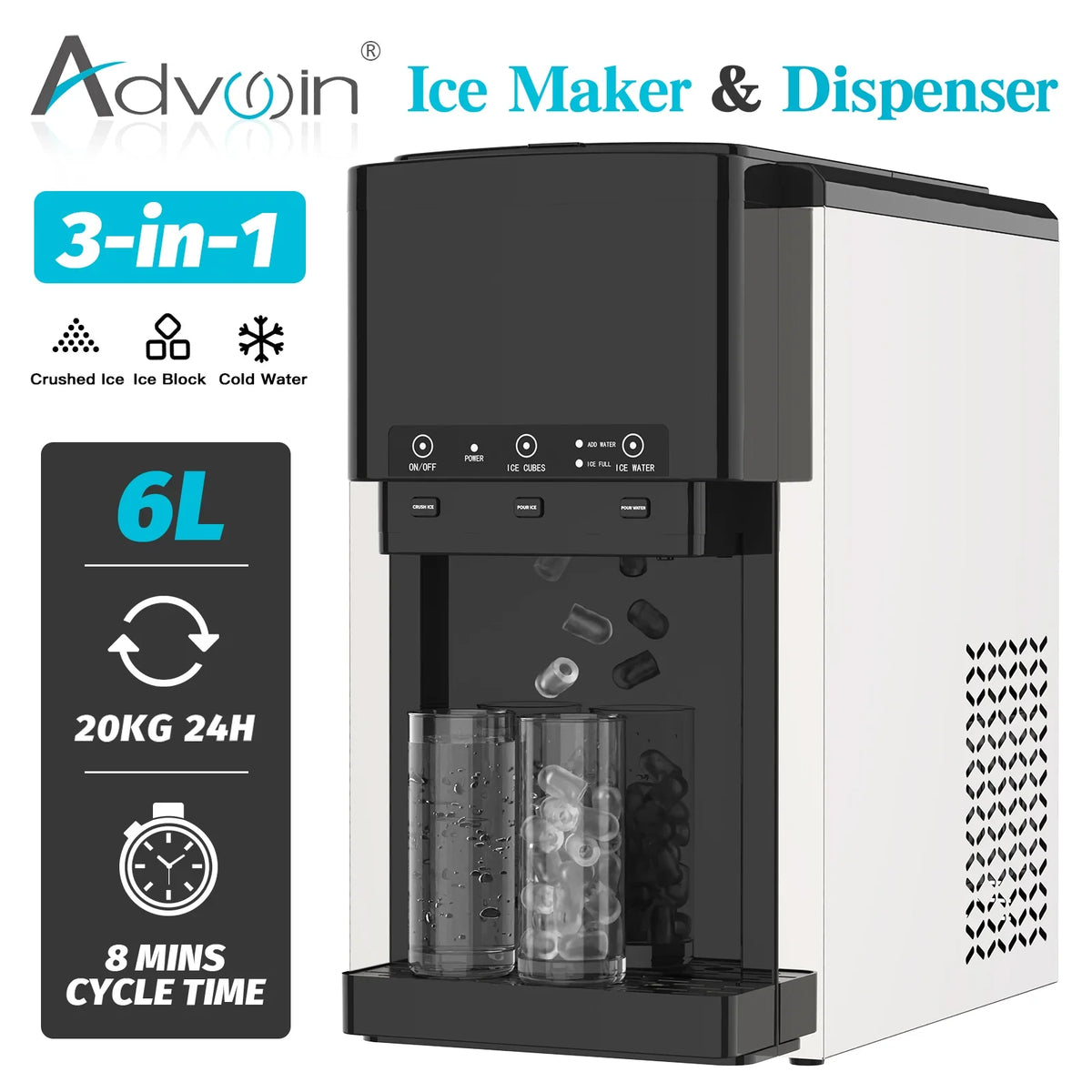 3-in-1 Ice Maker with Cold Water Dispenser