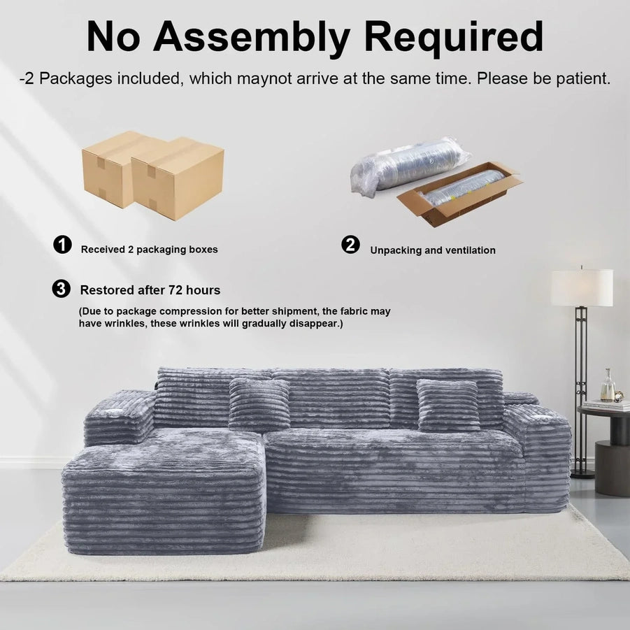 Cloud Section Sofa With L-Shaped Recliner Modern Modular Sofa Built-In Cup Holder