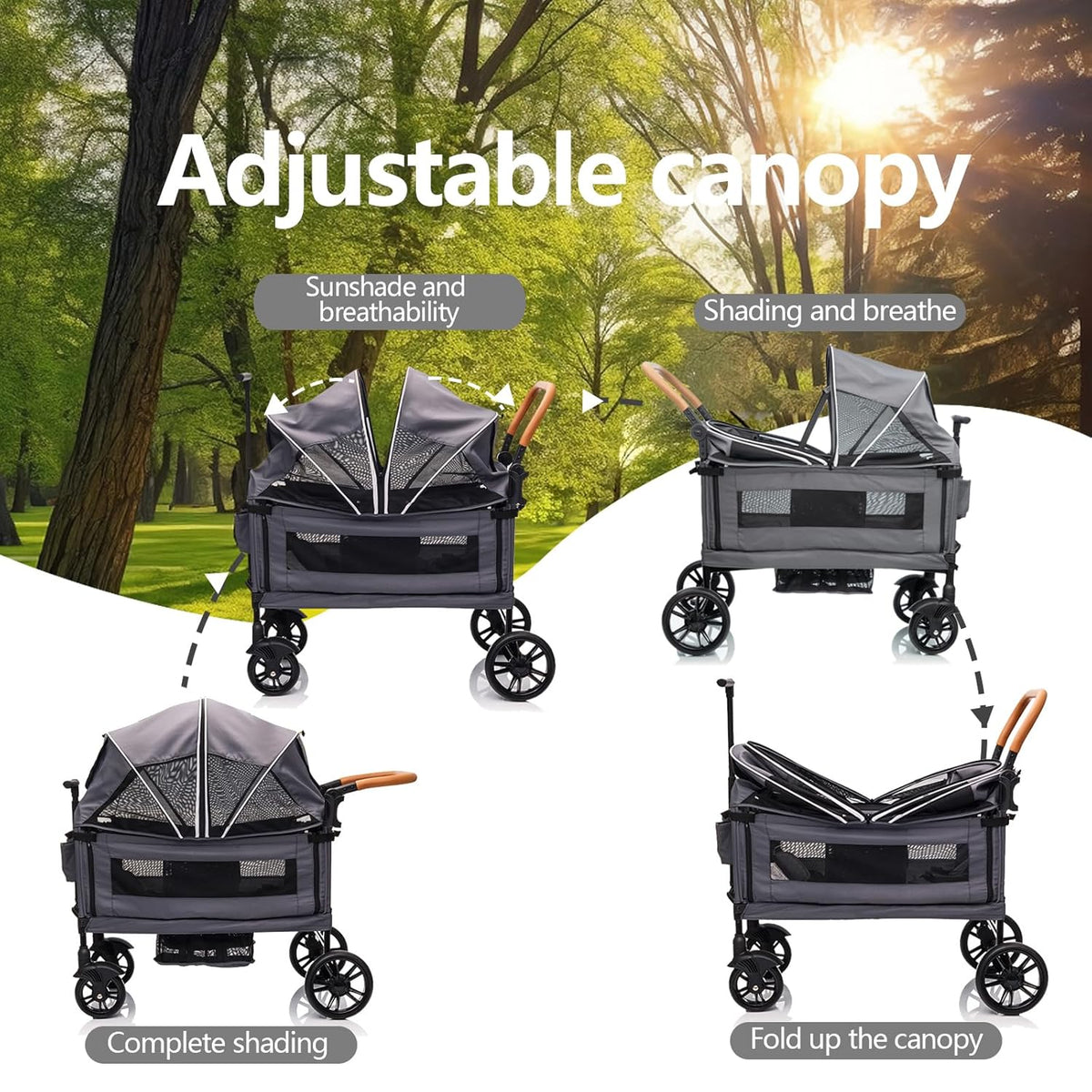 Wagon Stroller for 2 Kids & Cargo-Travel Stroller Push-Pull Double Wagon Lightweight Folding Stroller for Newborn&Toddler with 5-Point Harness,Adjustable Handle Bar and Canopy,Tray Table,Cup Holder