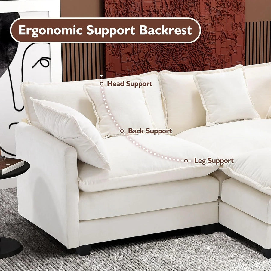 111.4 In. L-Shaped Modern Sofa Modular Cloud Sofa Ottoman 4-Seater Chenille Deep Seat Sofa