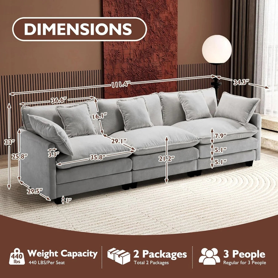 111.4 In. L-Shaped Modern Sofa Modular Cloud Sofa Ottoman 4-Seater Chenille Deep Seat Sofa