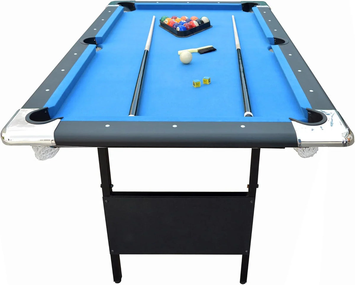 Hathaway Fairmont 6 Ft Portable Pool Table, Adults Folding Billiards Tables for Game Room with Easy Foldable Storage, Includes Full Set of Billiard Balls, Cues, Chalk & Brush