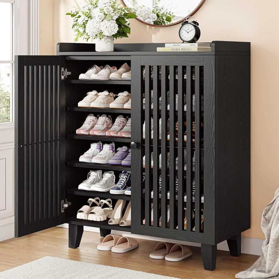 Ironck Shoe Cabinet With Slatted Doors, 6-Tier Shoe Storage Cabinet