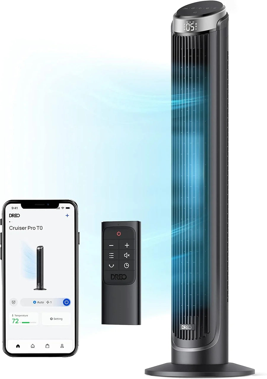 Dreo Smart Tower Fan For Bedroom, Standing Fans For Indoors, 90 Degree Oscillating, 26 Ft./S Velocity Quiet Floor Fan With Remote, 12H Timer