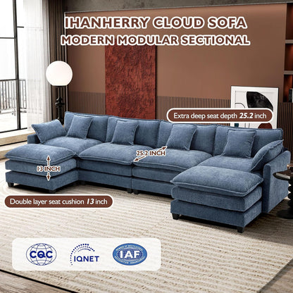 111.4 In. L-Shaped Modern Sofa Modular Cloud Sofa Ottoman 4-Seater Chenille Deep Seat Sofa