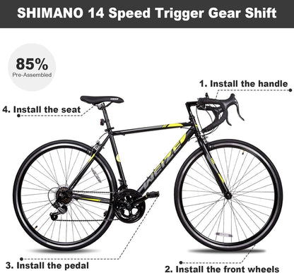 Weize Road Bike, 700C Wheel City Commuter Bicycle, Shimano 14 Speed Drop Bar, Racing Adult Bike With Caliper Brakes, High-Carbon Steel Hybrid Bikes
