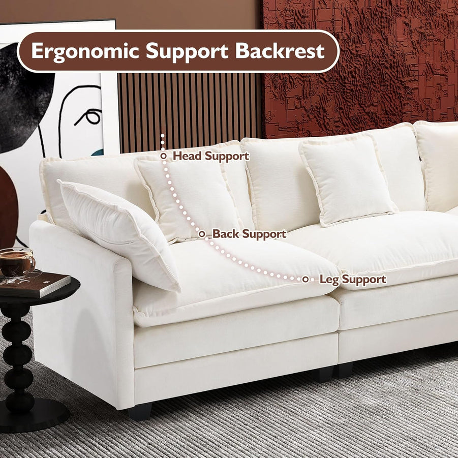 111.4 In. L-Shaped Modern Sofa Modular Cloud Sofa Ottoman 4-Seater Chenille Deep Seat Sofa