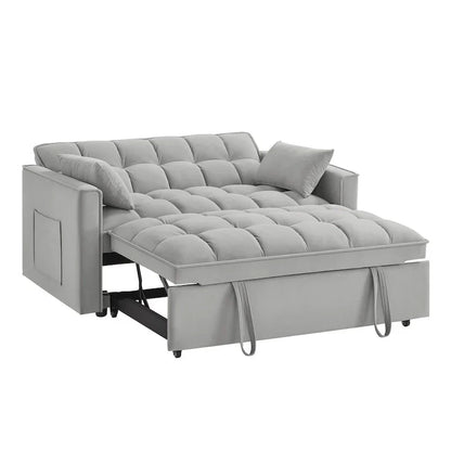 4 in1 Loveseat Sofa Bed with Armrests & Storage Pockets, Multi-Function Tufted Pull-out Sofa Bed with Adjustable Backrest