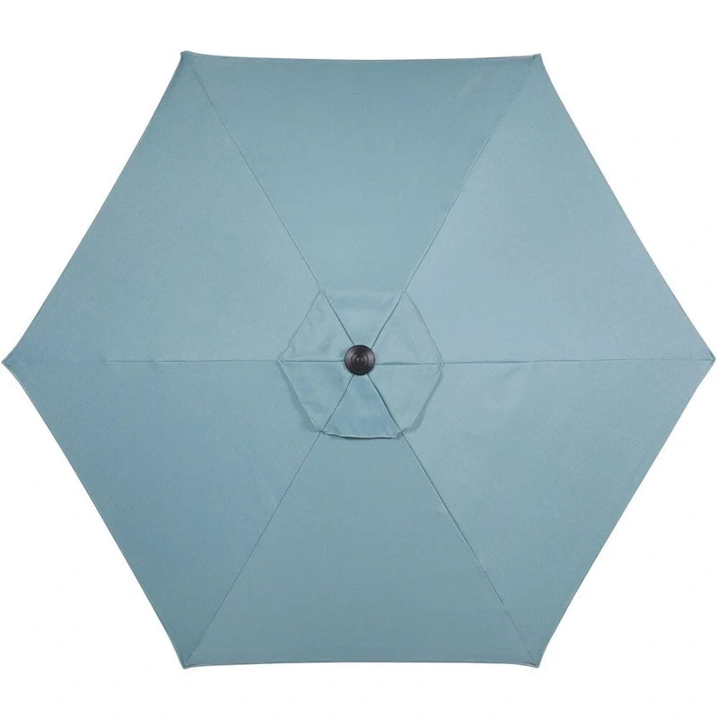 Hanover Lavallette 5-Piece Dining Set in Ocean Blue with 4 Stationary Chairs, 52-In. Round Glass-Top Table, Umbrella, and Base