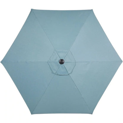 Hanover Lavallette 5-Piece Dining Set in Ocean Blue with 4 Stationary Chairs, 52-In. Round Glass-Top Table, Umbrella, and Base