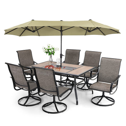 8 Pieces Patio Dining Set With Umbrella, Outdoor Furniture Set With 6 Sling Dining Swivel Chairs