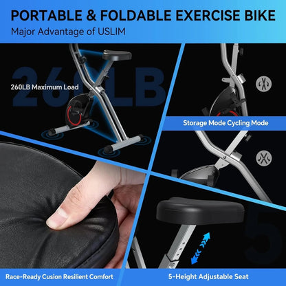 Foldable Exercise Bike Stationary Bikes For Home, 5-in-1 Indoor Workout Bike, Cycling Bike With 16-Level Quiet Magnetic Resistance