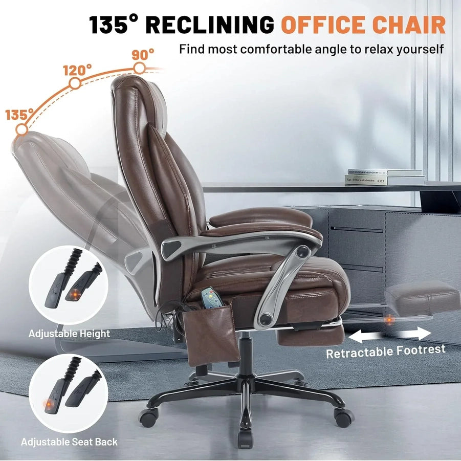 Massage Office Chair With Heating And Footrest Ergonomic Executive Reclining Office Chair