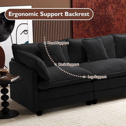 111.4 In. L-Shaped Modern Sofa Modular Cloud Sofa Ottoman 4-Seater Chenille Deep Seat Sofa