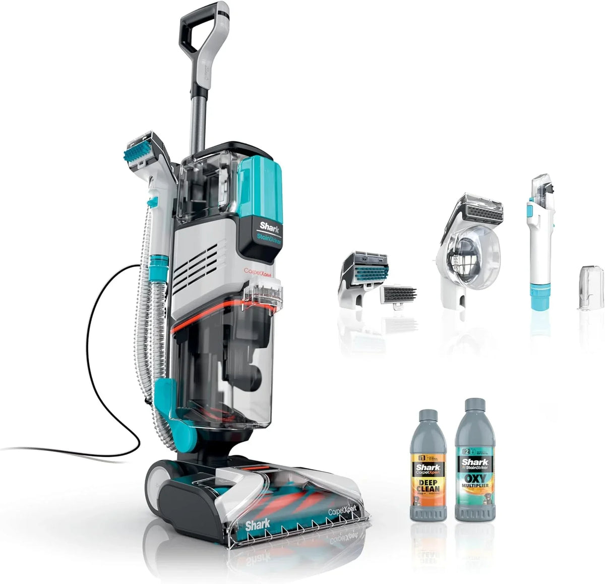Shark CarpetXpert EX201 Carpet Cleaner, Cyan – Deep Cleaning with StainStriker, Perfect for Pets, Includes Spot & Stain Remover Tools