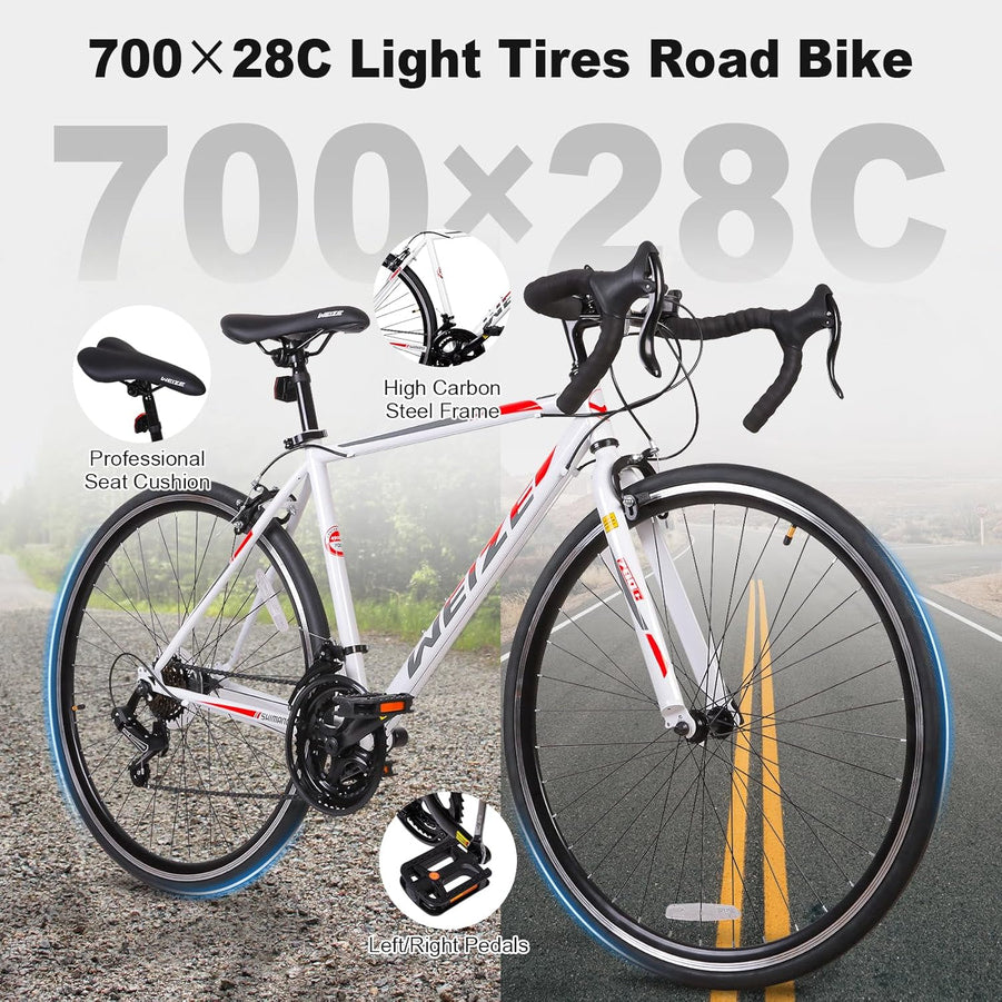 Weize Road Bike, 700C Wheel City Commuter Bicycle, Shimano 14 Speed Drop Bar, Racing Adult Bike With Caliper Brakes, High-Carbon Steel Hybrid Bikes