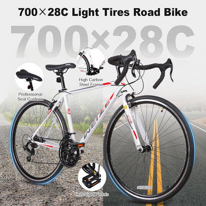 Weize Road Bike, 700C Wheel City Commuter Bicycle, Shimano 14 Speed Drop Bar, Racing Adult Bike With Caliper Brakes, High-Carbon Steel Hybrid Bikes