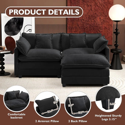 111.4 In. L-Shaped Modern Sofa Modular Cloud Sofa Ottoman 4-Seater Chenille Deep Seat Sofa